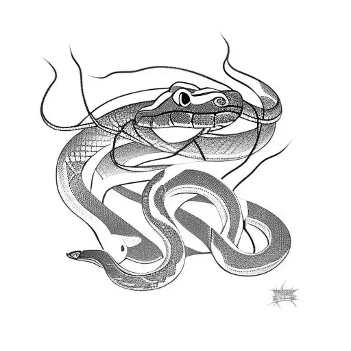 a snake and a raging bull  done with thick lines and no shading  tattoo design idea