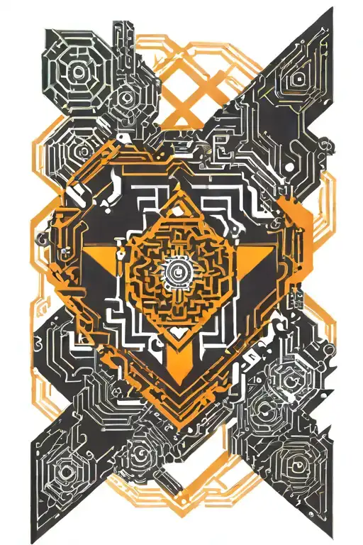 Centered orange heart with aztec geometry pattern tattoo design idea