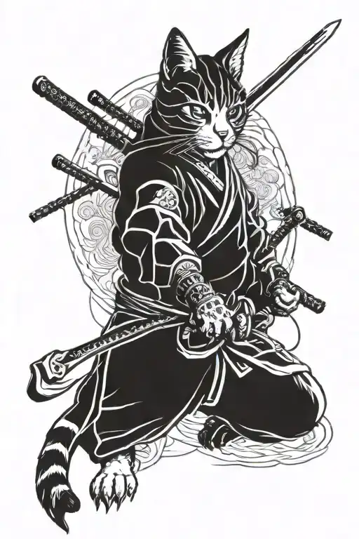samurai cat tattoo design idea