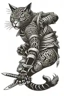 samurai cat on leg tattoo design idea