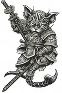 samurai cat on leg tattoo design idea