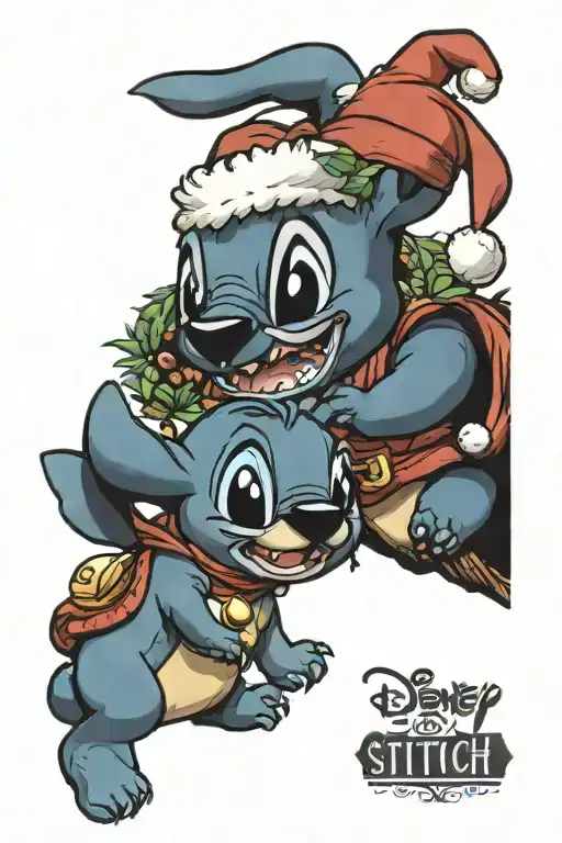 disney Stitch and pluto Christmas  tattoo design idea
