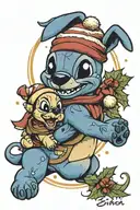 disney Stitch and pluto Christmas  tattoo design idea