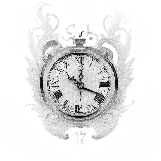 Clock tattoo with the time of 12:10 with the roman numerals of Oct. 14, 1987 and a libra sign tattoo design idea