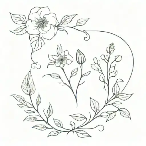 march, april, may, july, and september birth flower with vines tattoo design idea