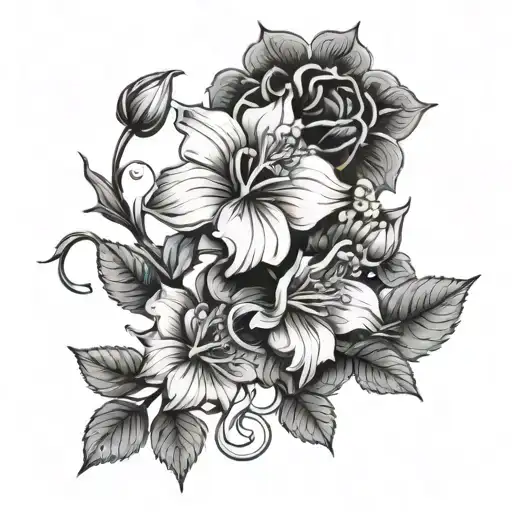 march, april, may, july, september birth flower with vines tattoo design idea