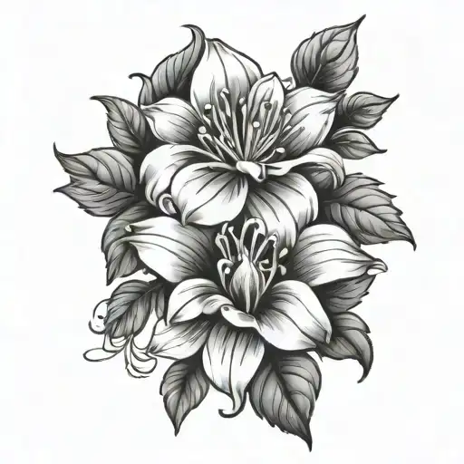 march, april, may, july, and september birth flower with vines tattoo design idea
