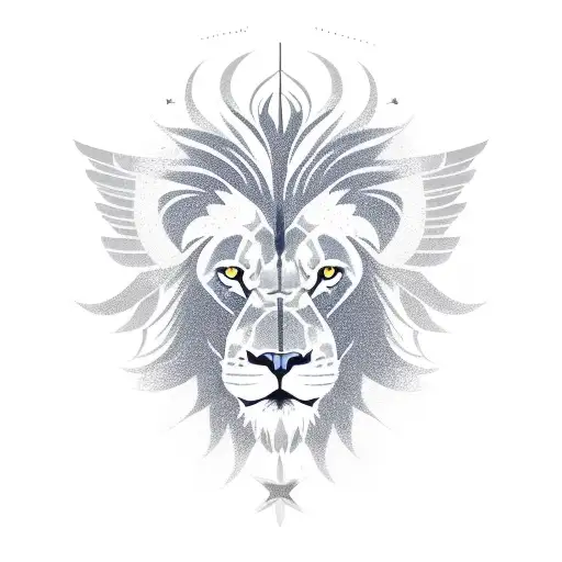 A game controller morphing into a majestic lion, with angel wings emerging from its back tattoo design idea