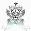 A game controller morphing into a majestic lion, with angel wings emerging from its back tattoo design idea