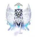 A game controller morphing into a majestic lion, with angel wings emerging from its back tattoo design idea