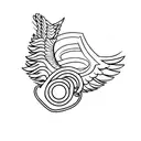 A volleyball player performing a gravity-defying dance move, with angel wings on their back tattoo design idea