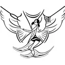 A volleyball player performing a gravity-defying dance move, with angel wings on their back tattoo design idea