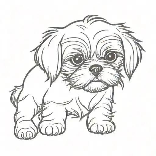shih tzu puppy one line tattoo design idea