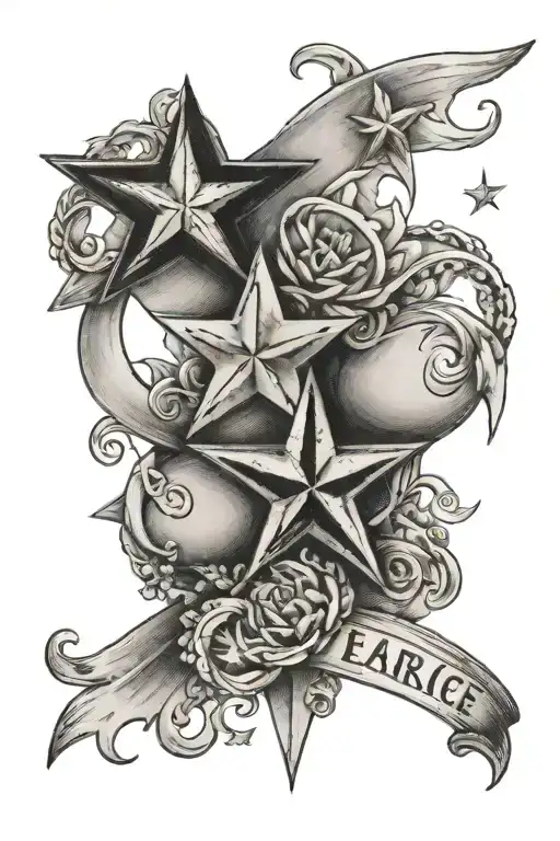marriage tattoo design featuring 3 stars, beach, travel, military, North Carolina tattoo design idea