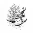 Hammerhead shark in a sketch style surrounded by coral reef tattoo design idea