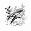 Hammerhead shark in a sketch style surrounded by coral reef tattoo design idea