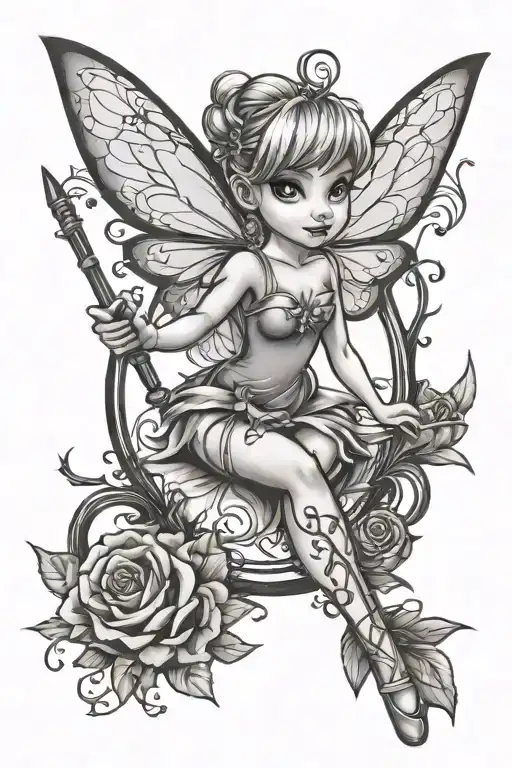tinkerbell with magic wand tattoo design idea