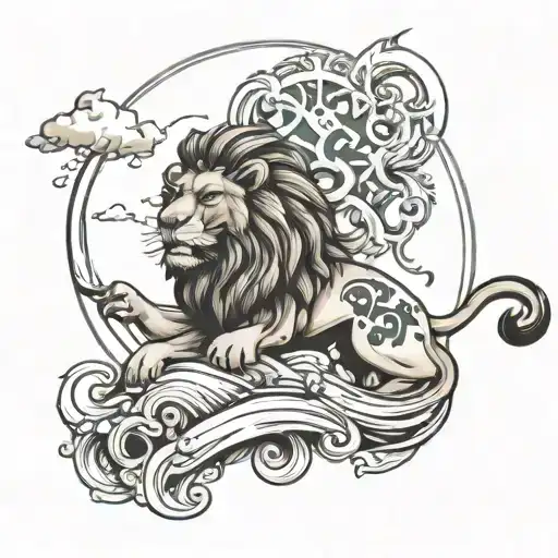 lion and ark noah tattoo design idea