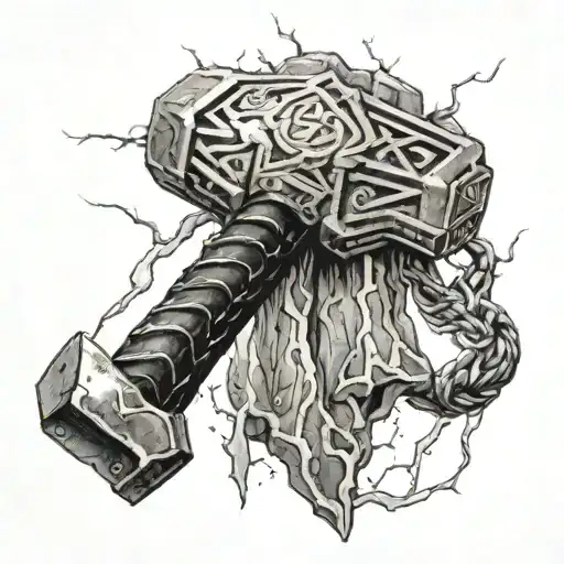 thor hammer and lightning tattoo design idea