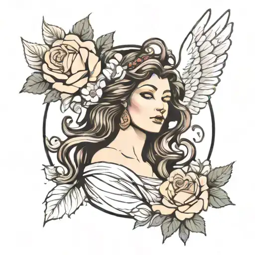 I want the greek goddess psyche. My fear and love for God who is a woman. Guidance, wisdom. flowers not roses. happiness tattoo design idea