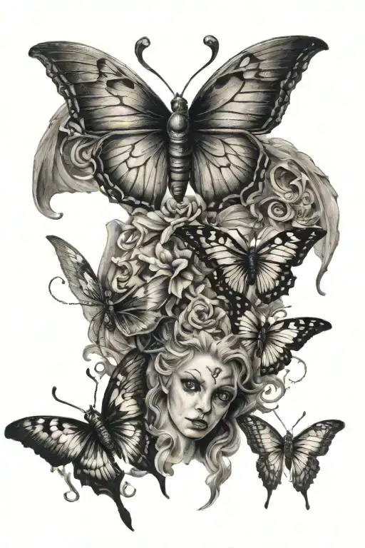 butterfly angel and demon tattoo design idea