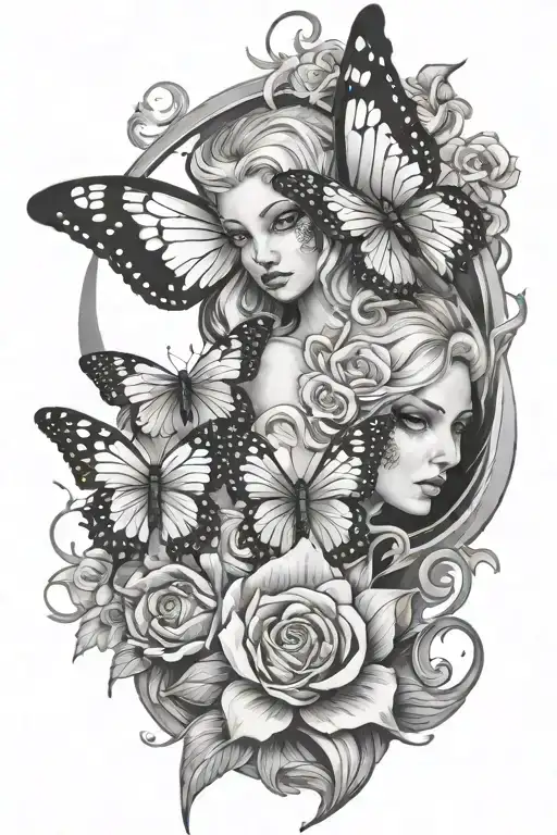 butterfly angel and demon tattoo design idea