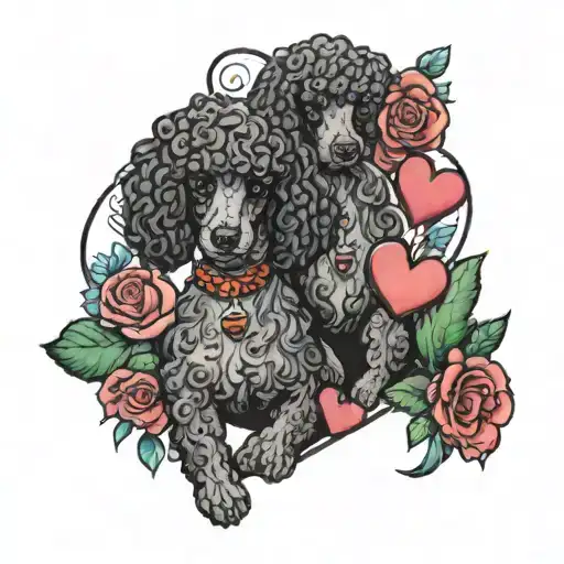 hearts and flowers and my two poodle dogs  tattoo design idea