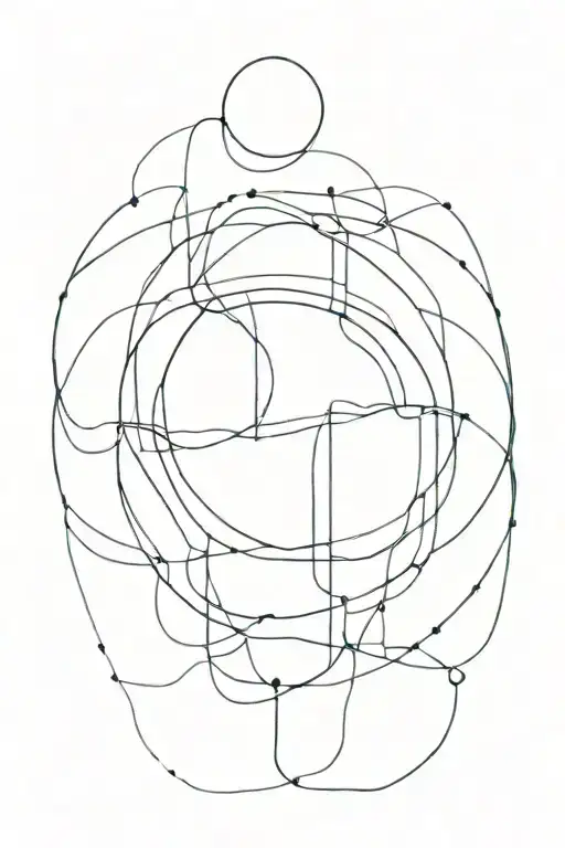 A tattoo of vertical lines connecting to a big circle in the middle. these represent Ireland, Roma, bread tattoo design idea
