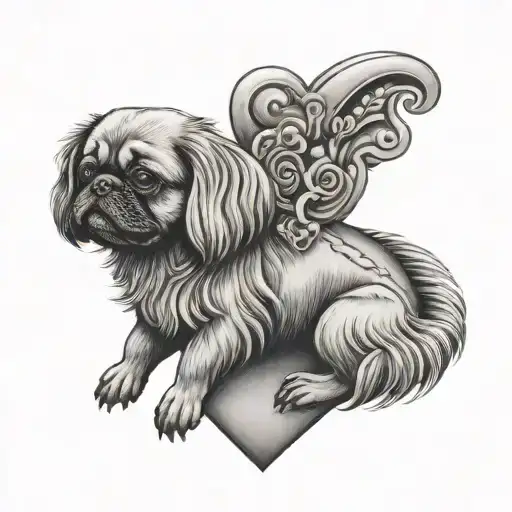 crab heart shaped locket with a pekingese dog wearing tattoo design idea