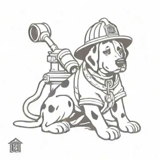 dalmatian firefighter helmet and hydrant   tattoo design idea