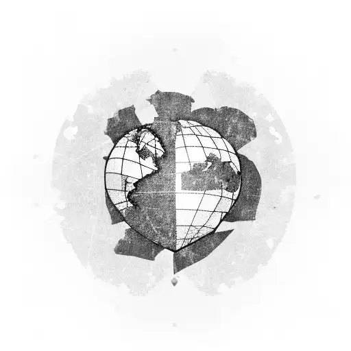 A heart-shaped globe with Canada and Brazil highlighted, showing the love across borders in a long-distance relationship tattoo design idea
