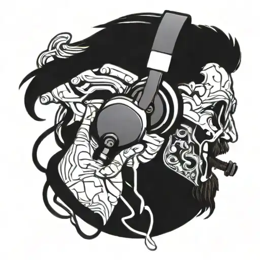 digital gamer headset and holding tattoo design idea
