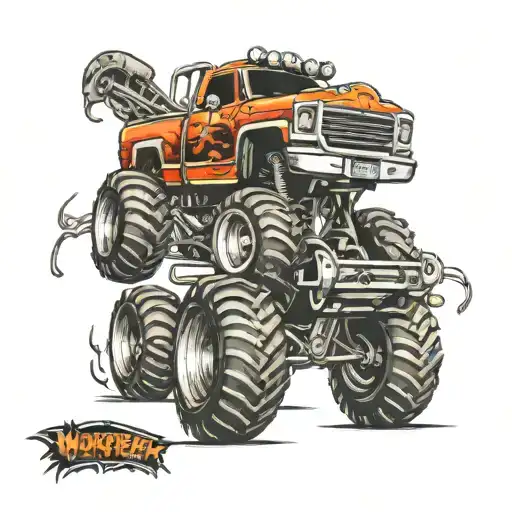 monster truck with legs tattoo design idea