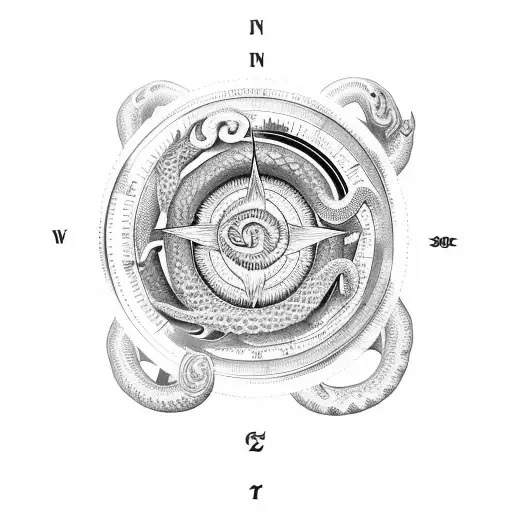 Jörmungandr, the World Serpent, coiled around a moving compass tattoo design idea
