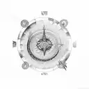 Jörmungandr, the World Serpent, coiled around a moving compass tattoo design idea