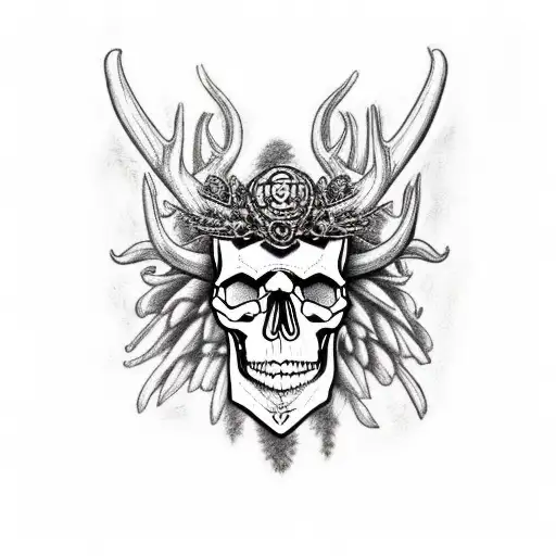 skull, crow, antlers, demonic, creepy tattoo design idea