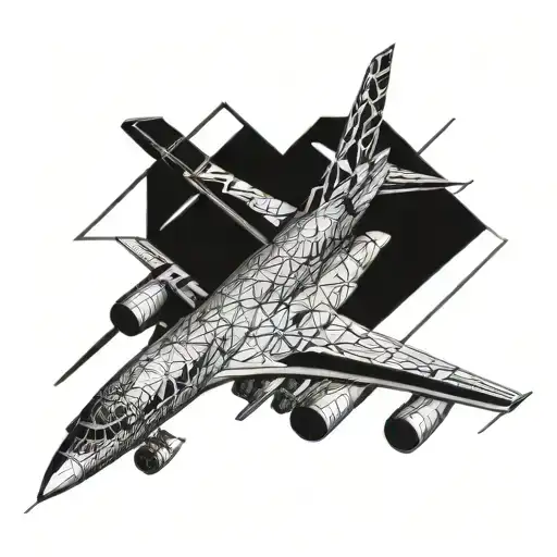  geometric pattern Boeing 747 & Fighter F16 flying tattoo design idea
