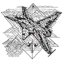  geometric pattern Fighter F16 flying over mountains tattoo design idea
