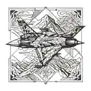  geometric pattern Fighter F16 flying over mountains tattoo design idea