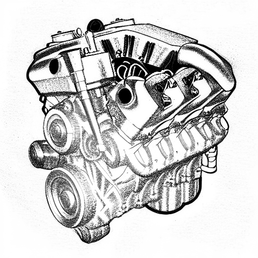 american v8 engines techincal drawing tattoo design idea