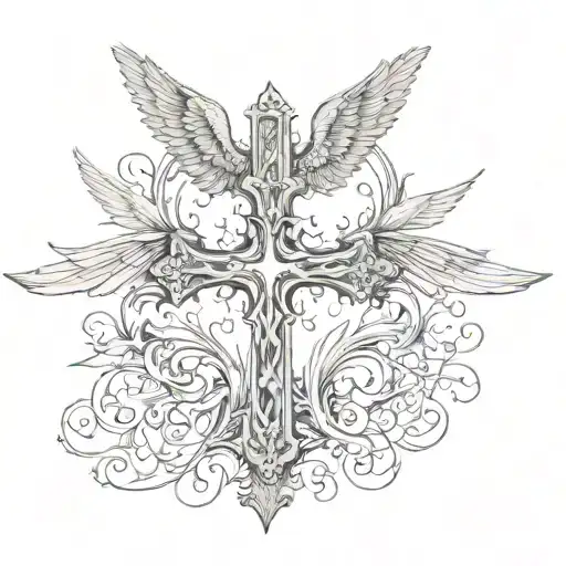  normal cross with angle wings behind it tattoo design idea