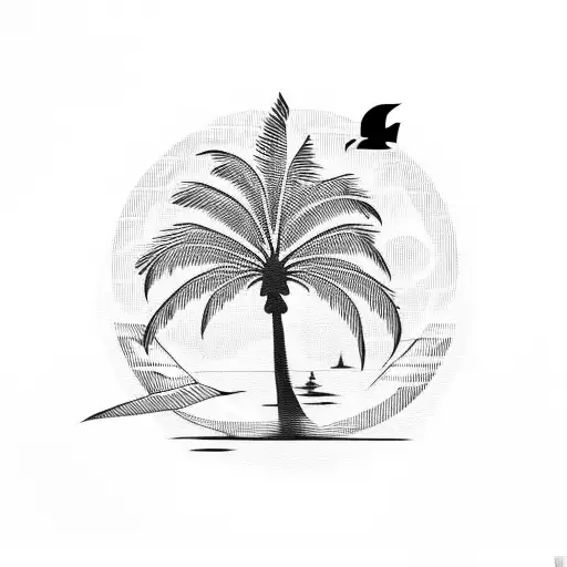 family tattoo with palm trees at sunset tattoo design idea