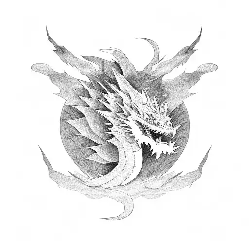 An anime-inspired dragon breathing fire in a game world tattoo design idea