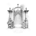 heaven gates with names engraved to stairs tattoo design idea