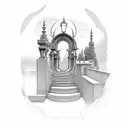 heaven gates with names engraved to stairs tattoo design idea