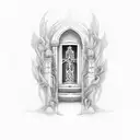 heaven gates with names engraved to stairs tattoo design idea