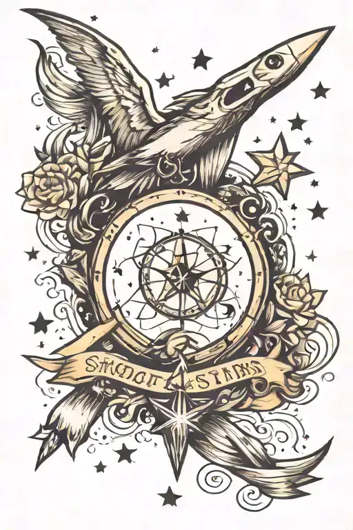 shoot for the stars aim for the moon surrounded tattoo design idea