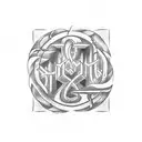 nordic lettering saying "Forth Eorlingas" with a rohan inspired house intwined  tattoo design idea