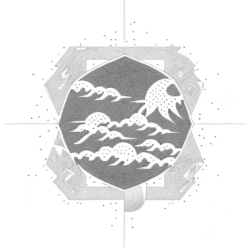 skyline car in a square comic japanese style tattoo design idea