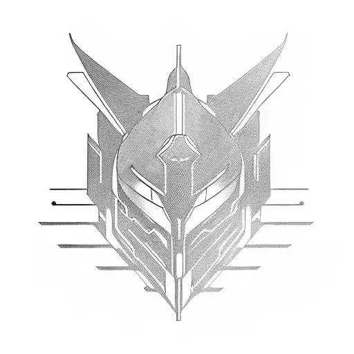 A futuristic skyline car with a sleek tail in a Japanese comic style tattoo design idea